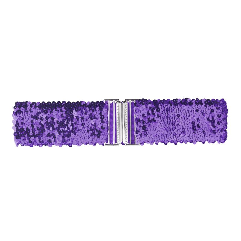 Stretchy Waist Belts Metal Interlock Buckles Sequins Decor Belts Light Purple